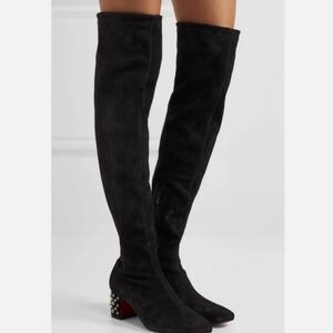 Christian Louboutin Black Suede Over-the-Knee Studded Heel Boots